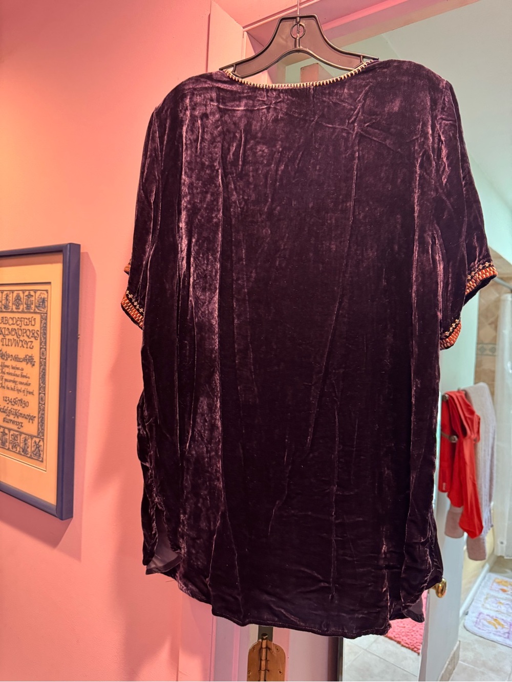 NWT!! Johnny Was Size L Velvet Floral Scoop-Neck Women's Top - Plum with Pink - Picture 8 of 9
